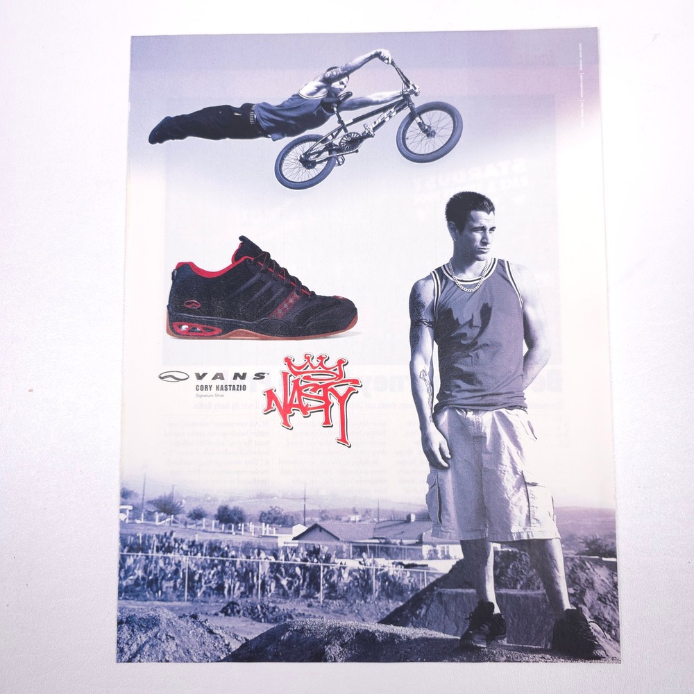 Vintage Vans Print Advertisement Cory Nastazio BMX Nasty Black Red Skate Shoe Ad